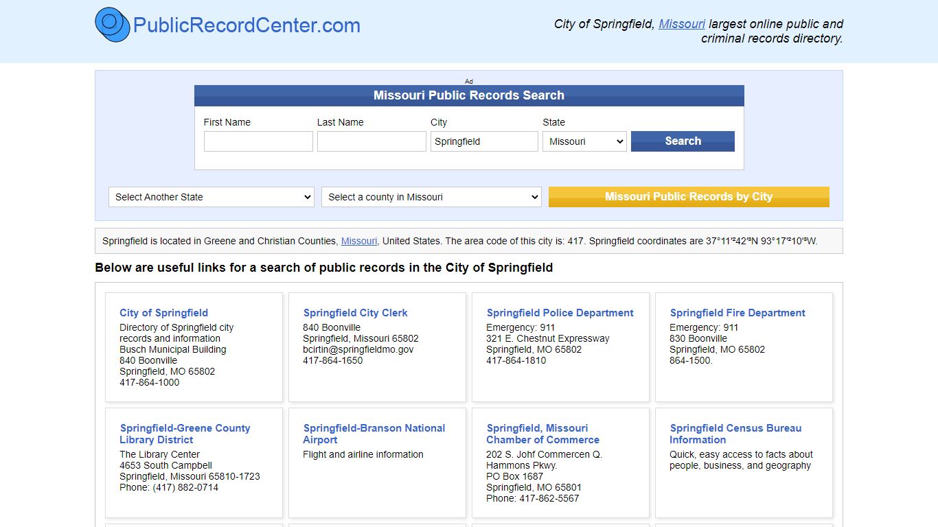 Springfield, Missouri Public Records and Criminal ...