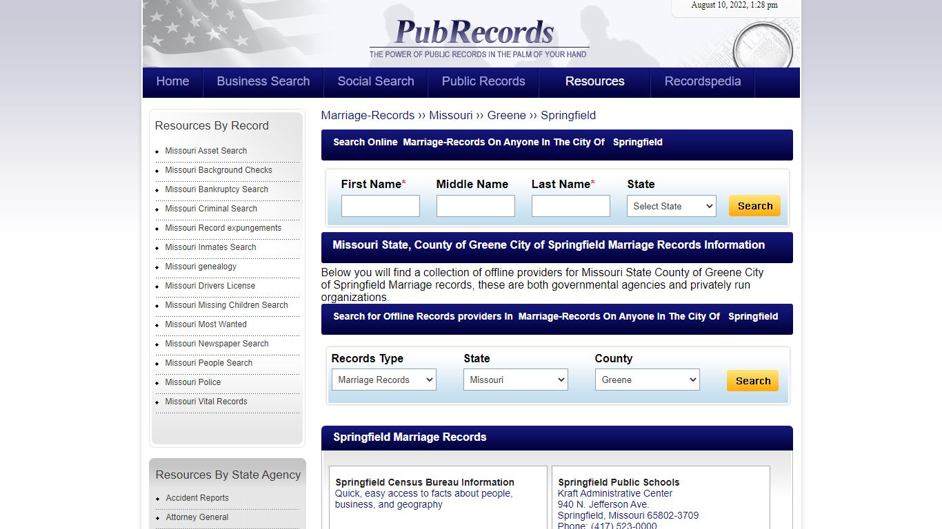 Springfield, Greene County, Missouri Marriage Records